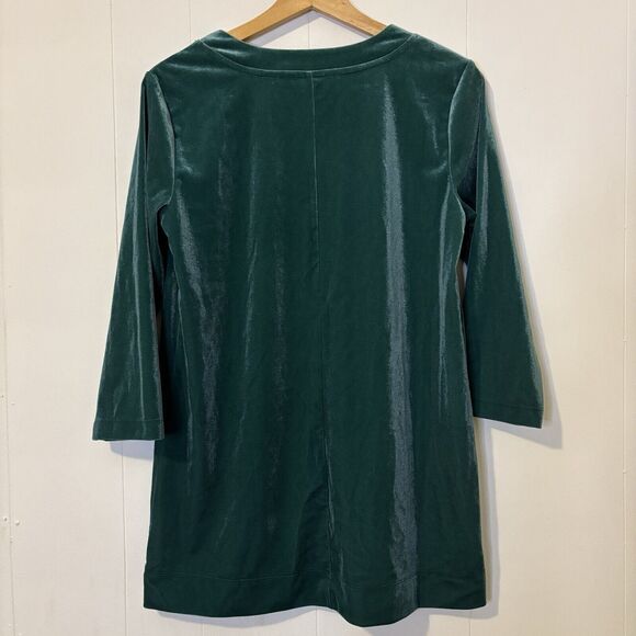 Lands End Women's Small Velvet/Velour Top Green V-Neck 3/4 Sleeve Jewel Romantic - Picture 5 of 12